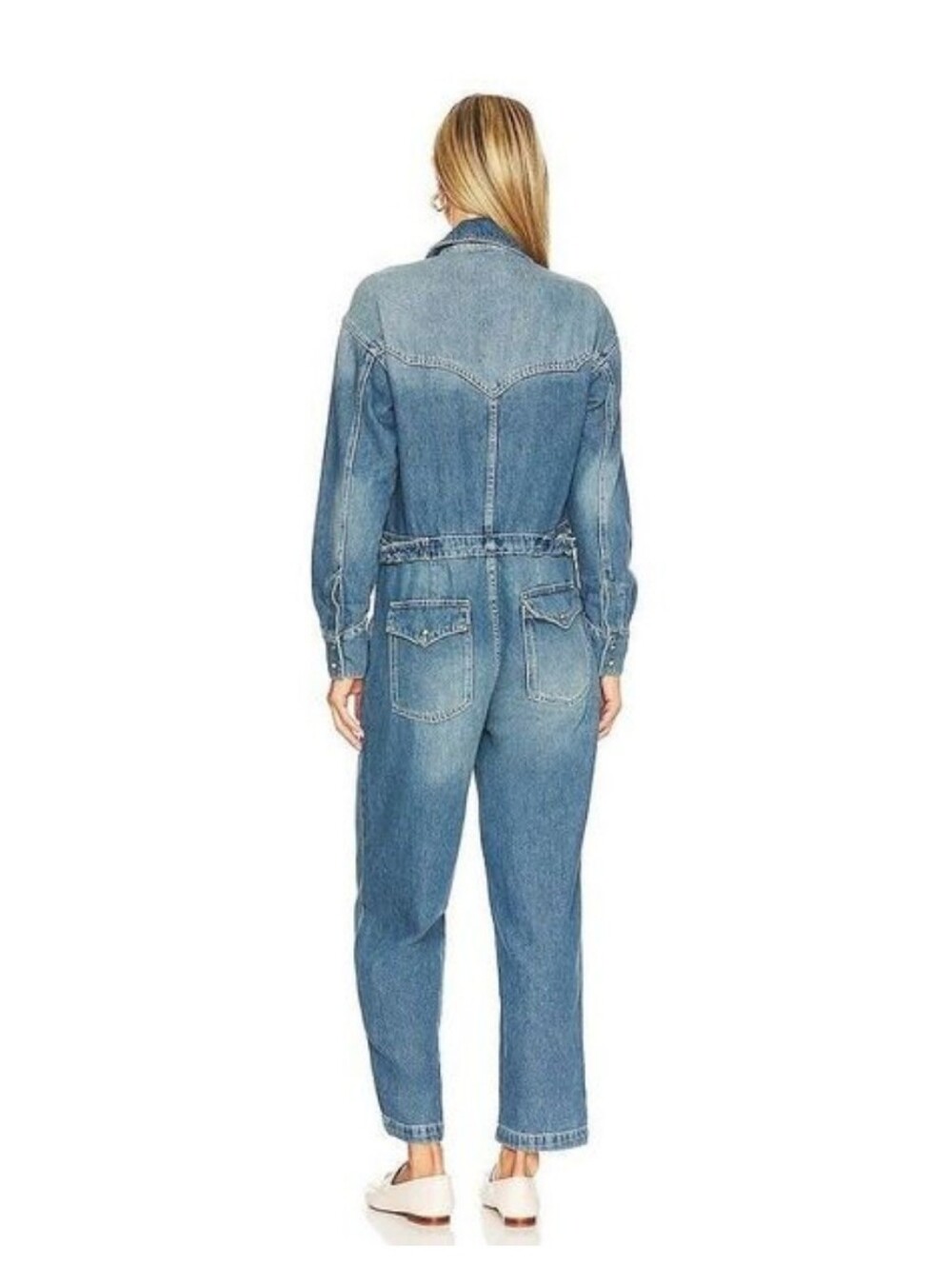 Free People x Care FP Townes Jumpsuit High Noon Denim Long Sleeve M - Picture 3 of 7